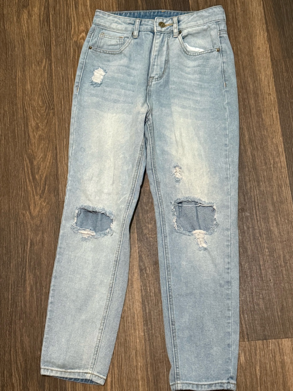 SHEIN High Waisted Light Wash Distressed Jeans XS